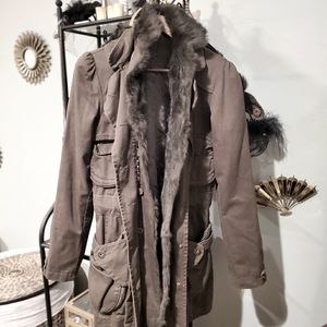 Twill Twenty Two Military Jacket with Real Fur